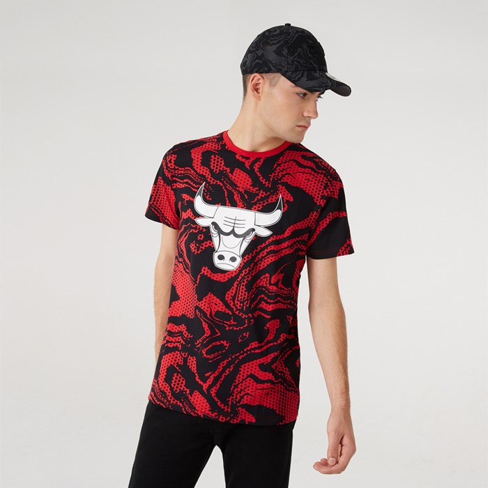 Chicago Bulls Oil Slick Print Miesten T-paita Punainen - New Era Vaatteet Tukkukauppa FI-852164